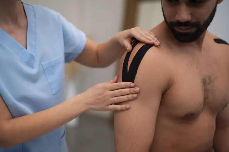 man getting shoulder tape